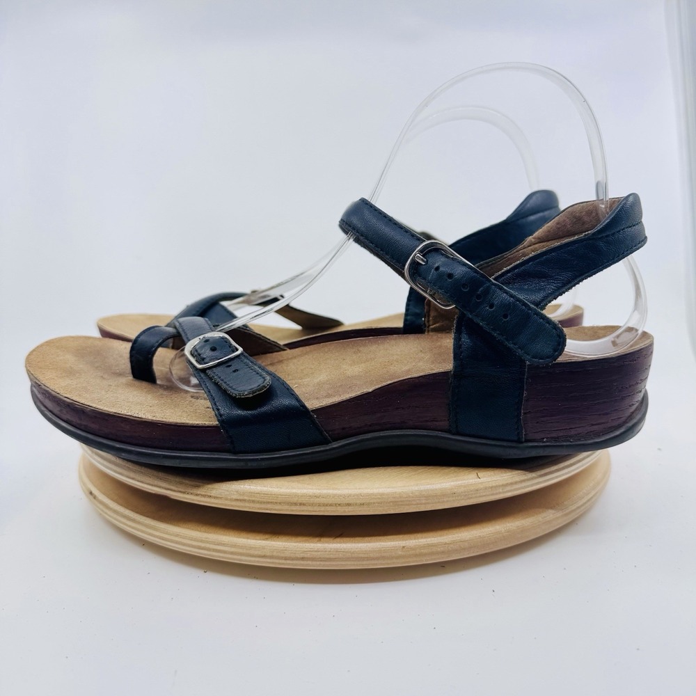 SAS Pampa Sandals Womens 8.5 Wide Black Leather Comfort Adjustable Slides Toe